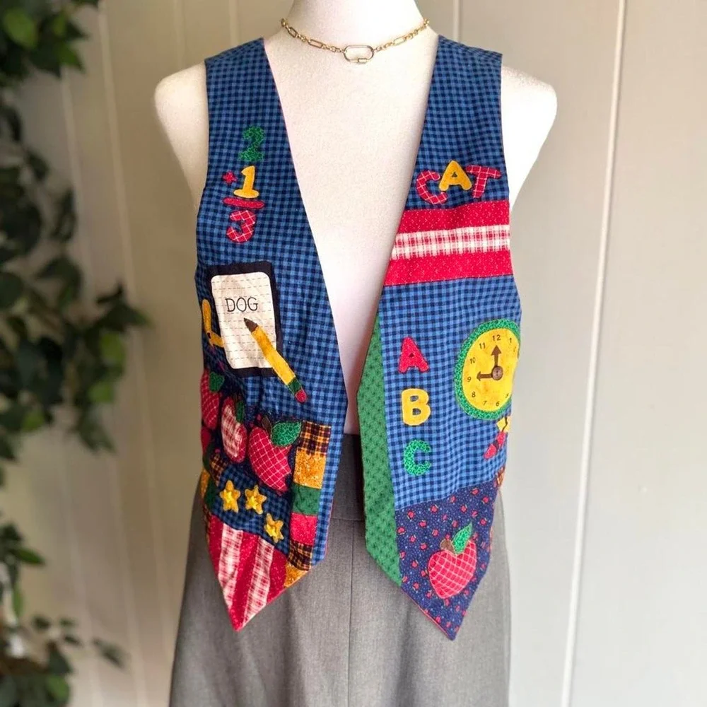 Vintage 90s School Teacher Patchwork Novelty Vest